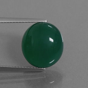 8.77캐럿 천연 중간 짙은 녹색 아게이트, 타원형 컷, 13.4×12.3 mm, 투명한