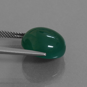 8.77캐럿 천연 중간 짙은 녹색 아게이트, 타원형 컷, 13.4×12.3 mm, 투명한