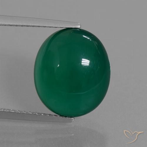 7.83ct 자연스러운 중간 짙은 녹색 마노, 타원형, 투명한