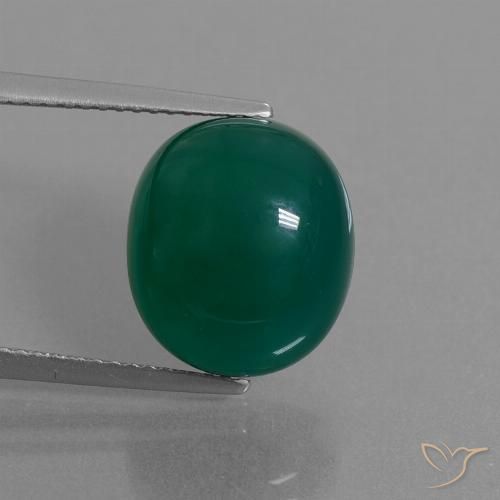 8.38ct 자연스러운 중간 짙은 녹색 마노, 타원형, 투명한
