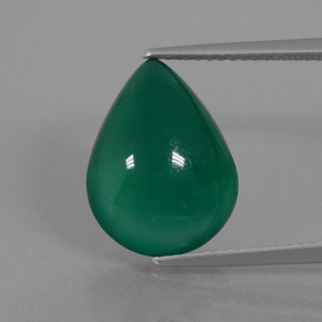 6.75캐럿 천연 중간 짙은 녹색 아게이트, 배 모양, 14.7×11.1 mm, 투명한