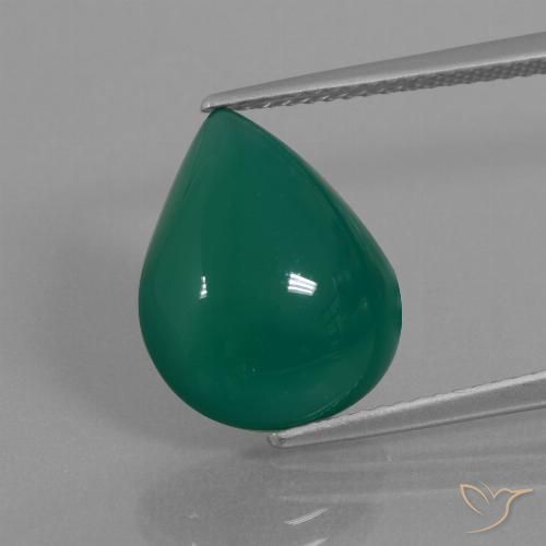 6.66ct 자연스러운 중간 짙은 녹색 마노, 배 모양, 투명한