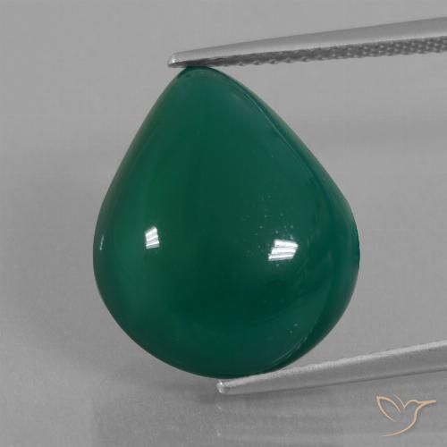 12.92ct 자연스러운 중간 짙은 녹색 마노, 배 모양, 투명한