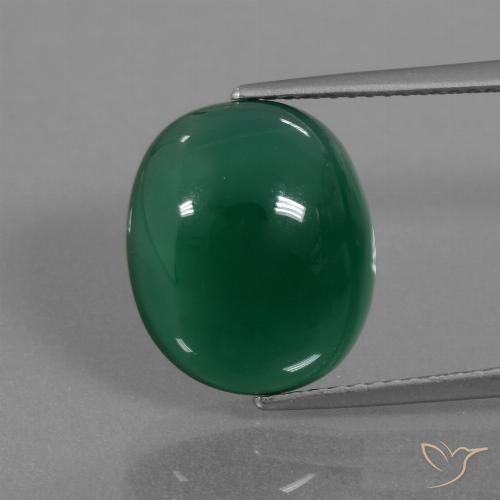 7.32ct 자연스러운 미디엄 딥 그린 마노, 타원형, 투명한
