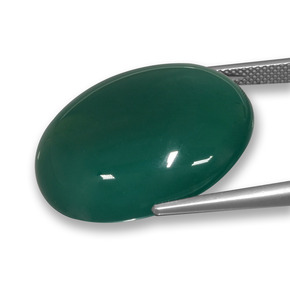 42.59캐럿 천연 쿨 그린 아게이트, 타원형 컷, 26.6×23.2 mm, 투명한