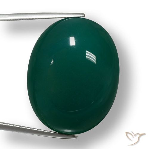 56.95ct 자연스러운 짙은 녹색 마노, 타원형, 투명한