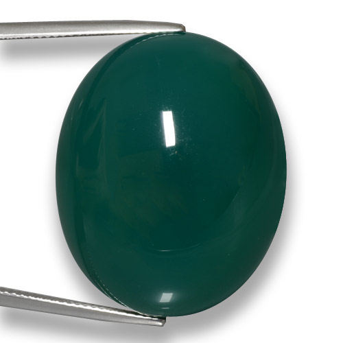 75.23캐럿 천연 다크 그린 아게이트, 타원형 컷, 30.5×24.5 mm, 투명한