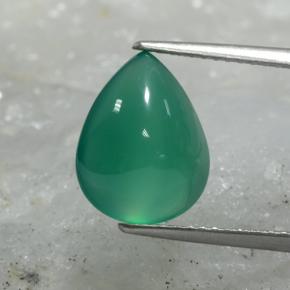 3.74캐럿 천연 미디엄 그린 아게이트, 배 모양, 11.9×9.3 mm, 투명한