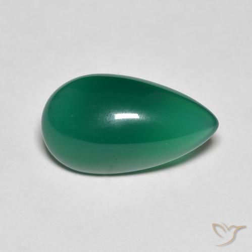 3.75ct 자연스러운 중간 짙은 녹색 마노, 배 모양, 투명한