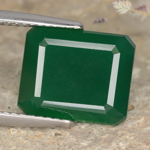 5.21캐럿 천연 미디엄 그린 아게이트, 에메랄드 컷, 12.2×10.1 mm, 투명한