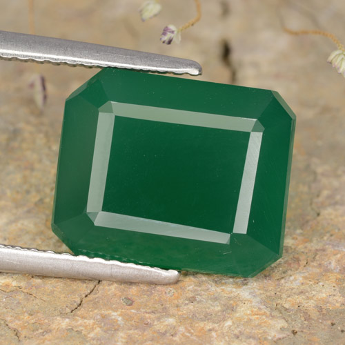 5.28캐럿 천연 노란빛 그린 아게이트, 에메랄드 컷, 12.2×10.1 mm, 투명한