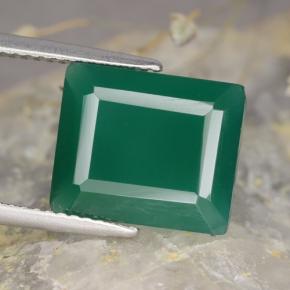 4.89캐럿 천연 미디엄 딥 그린 아게이트, 에메랄드 컷, 12.2×10.2 mm, 투명한