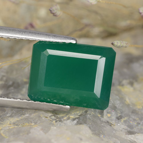 3.73캐럿 천연 포레스트 그린 아게이트, 에메랄드 컷, 11×8.3 mm, 투명한