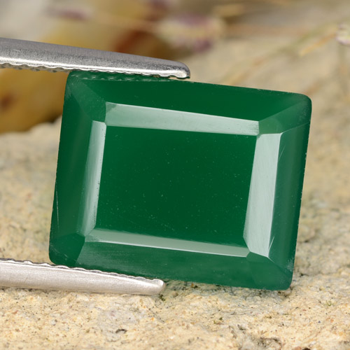 4.79캐럿 천연 포레스트 그린 아게이트, 에메랄드 컷, 12.2×9.8 mm, 투명한