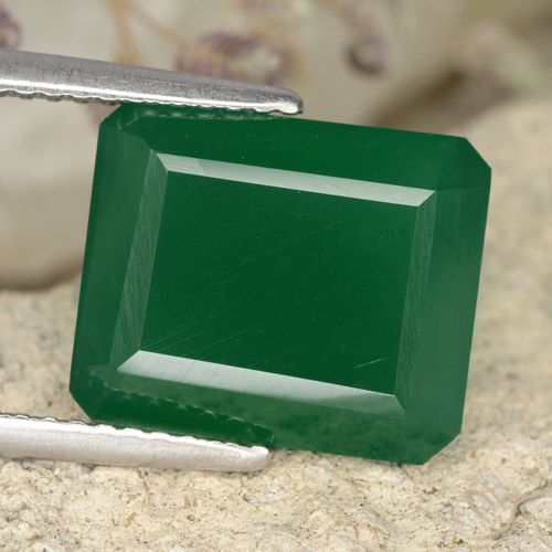 5.44ct 자연스러운 황록색 마노, 에메랄드 컷, 투명한