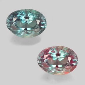 0.45캐럿 천연 그린/레드 알렉산드라이트, 타원형 컷, 4.9×3.5 mm, VS