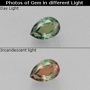 0.27캐럿 천연 그린/레드 알렉산드라이트, 배 모양, 4.2×2.9 mm, VS