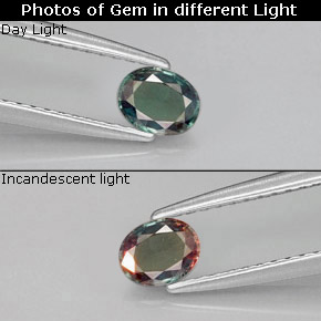 0.34캐럿 천연 그린/레드 알렉산드라이트, 타원형 컷, 4.8×3.8 mm, VVS-VS