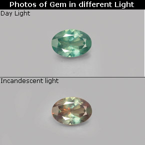 0.41캐럿 천연 그린/레드 알렉산드라이트, 타원형 컷, 5.9×4.1 mm, VVS-VS