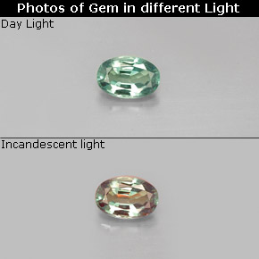 0.36캐럿 천연 그린/레드 알렉산드라이트, 타원형 컷, 5.2×3.5 mm, VVS-VS