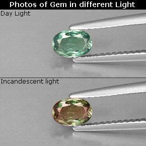 0.46캐럿 천연 그린/레드 알렉산드라이트, 타원형 컷, 5.7×3.9 mm, VVS-VS