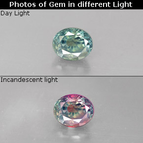 0.36캐럿 천연 그린/레드 알렉산드라이트, 타원형 컷, 4.3×3.5 mm, VVS-VS