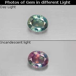 0.33캐럿 천연 그린/레드 알렉산드라이트, 타원형 컷, 4.5×3.7 mm, VVS-VS