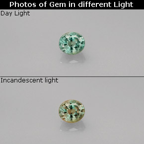 0.29캐럿 천연 그린/레드 알렉산드라이트, 타원형 컷, 3.9×3.4 mm, VVS-VS