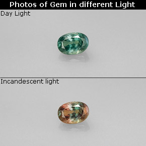 0.33캐럿 천연 그린/레드 알렉산드라이트, 타원형 컷, 4.7×3.3 mm, VVS-VS