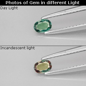0.25캐럿 천연 그린/레드 알렉산드라이트, 타원형 컷, 4.6×3.3 mm, VVS-VS