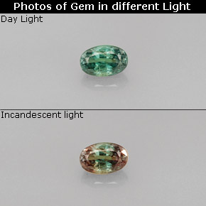 0.37캐럿 천연 그린/레드 알렉산드라이트, 타원형 컷, 4.5×3.3 mm, VS