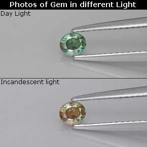 0.25캐럿 천연 녹색/빨간색 알렉산더 보석, 타원형 컷, VVS-VS