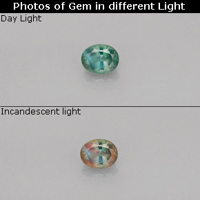 0.26캐럿 천연 그린/레드 알렉산드라이트, 타원형 컷, 4.1×3.3 mm, VS