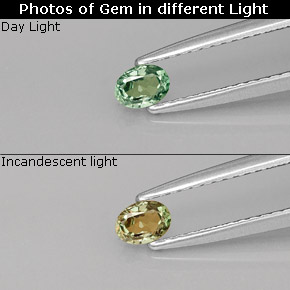 0.20캐럿 천연 녹색/빨간색 알렉산더 보석, 타원형 컷, VS