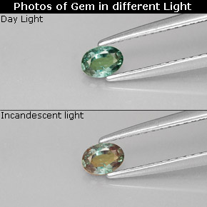 0.23캐럿 천연 그린/레드 알렉산드라이트, 타원형 컷, 4.5×3.2 mm, VS