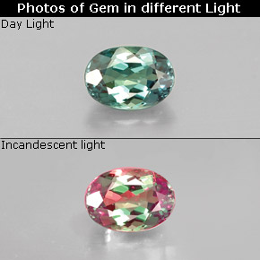0.33캐럿 천연 그린/레드 알렉산드라이트, 타원형 컷, 4.8×3.4 mm, VVS-VS