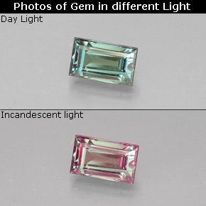0.40캐럿 천연 그린/레드 알렉산드라이트, 바게트, 5.1×3.1 mm, VVS-VS