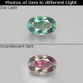 0.32캐럿 천연 그린/레드 알렉산드라이트, 타원형 컷, 5×3.3 mm, VVS-VS
