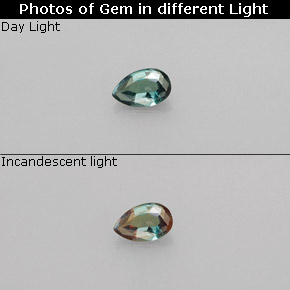 0.13캐럿 천연 그린/레드 알렉산드라이트, 배 모양, 4×2.6 mm, VS