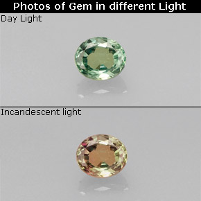 0.19캐럿 천연 그린/레드 알렉산드라이트, 타원형 컷, 3.7×3.1 mm, VS