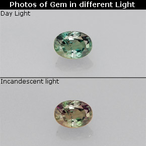 0.18캐럿 천연 그린/레드 알렉산드라이트, 타원형 컷, 3.8×2.7 mm, VS