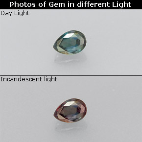 0.13캐럿 천연 그린/레드 알렉산드라이트, 배 모양, 3.4×2.4 mm, VS