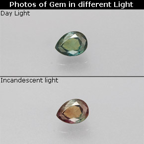 0.12캐럿 천연 그린/레드 알렉산드라이트, 배 모양, 3.3×2.5 mm, VS