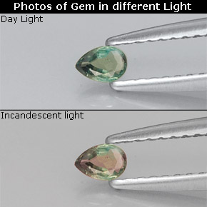 0.10캐럿 천연 그린/레드 알렉산드라이트, 배 모양, 3.6×2.6 mm, VS