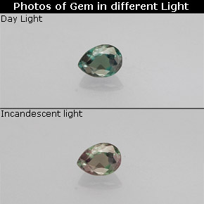 0.10캐럿 천연 그린/레드 알렉산드라이트, 배 모양, 3.1×2.3 mm, VS