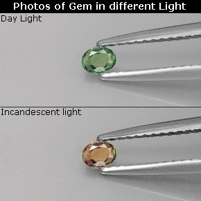 0.13캐럿 천연 그린/레드 알렉산드라이트, 타원형 컷, VS