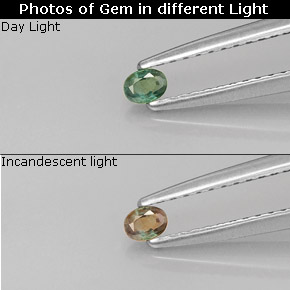 0.08캐럿 천연 그린/레드 알렉산드라이트, 타원형 컷, 2.9×2.2 mm, VS