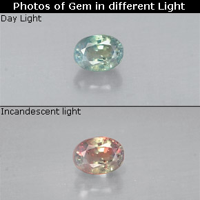 0.16캐럿 천연 그린/레드 알렉산드라이트, 타원형 컷, 3.4×2.6 mm, VS
