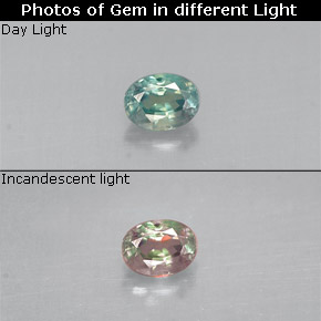 0.13캐럿 천연 그린/레드 알렉산드라이트, 타원형 컷, 3.3×2.5 mm, VS