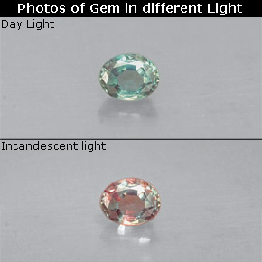 0.11캐럿 천연 그린/레드 알렉산드라이트, 타원형 컷, 3.1×2.5 mm, VS